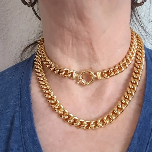 Cuban Chain Necklace With Sailor Clasp 24 K Gold Filled  Unisex! - Picture 8 of 11